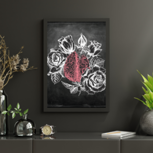 Chalkboard Floral Anatomical Human Brain Art Framed Poster