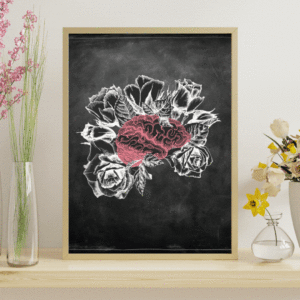 Chalkboard Brain Anatomy Art with Floral Wall Art