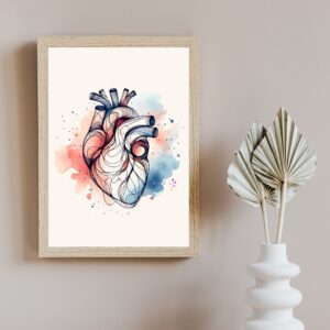 Watercolor Heart Anatomy Line Art